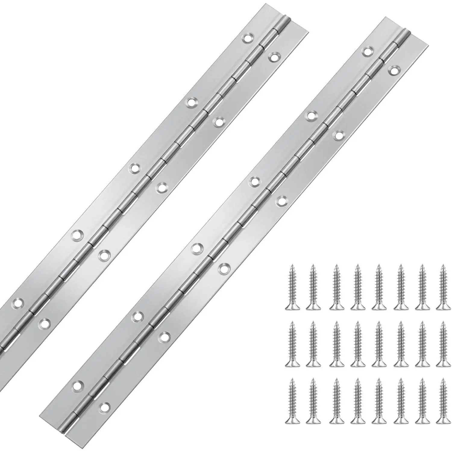 2-Pack 12-Inch 304 Stainless Steel Piano Hinges, 12x1.2 in, Pre-Drilled Countersunk Holes, with 24 Screws for Cabinets, DIY Storage Boxes, Pre-Drilled Holes, Diy Users