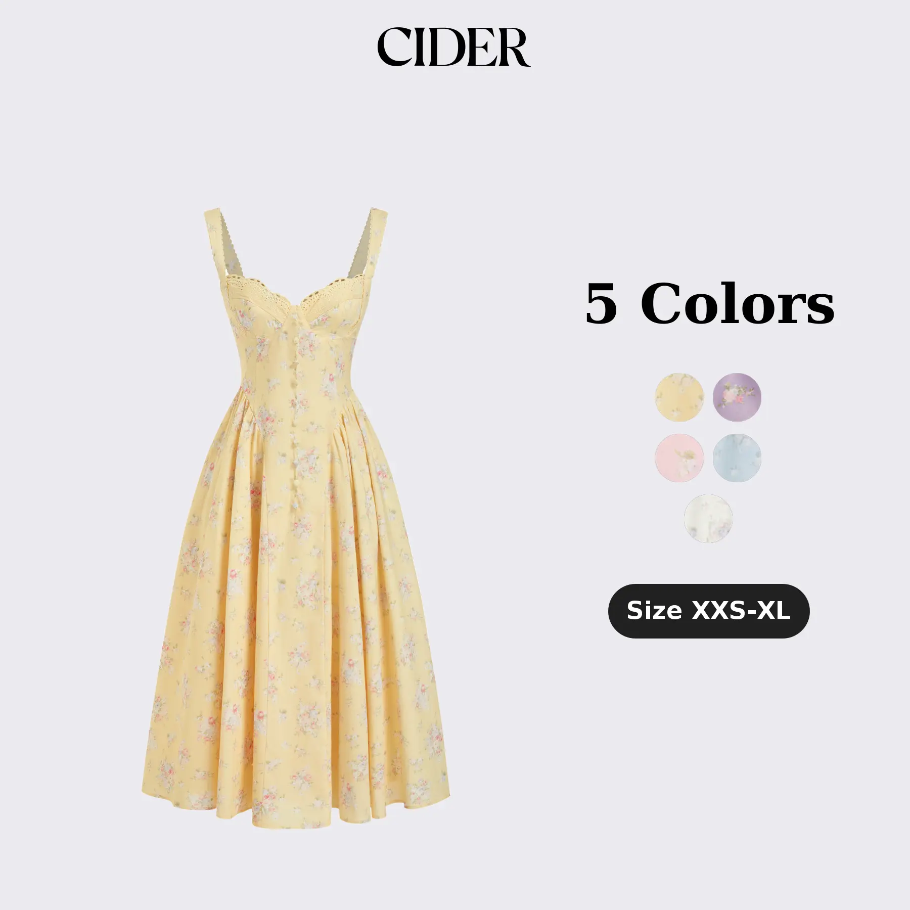Cider Cotton-blend Floral Sweetheart Neck Ruched Flared Midi Dress