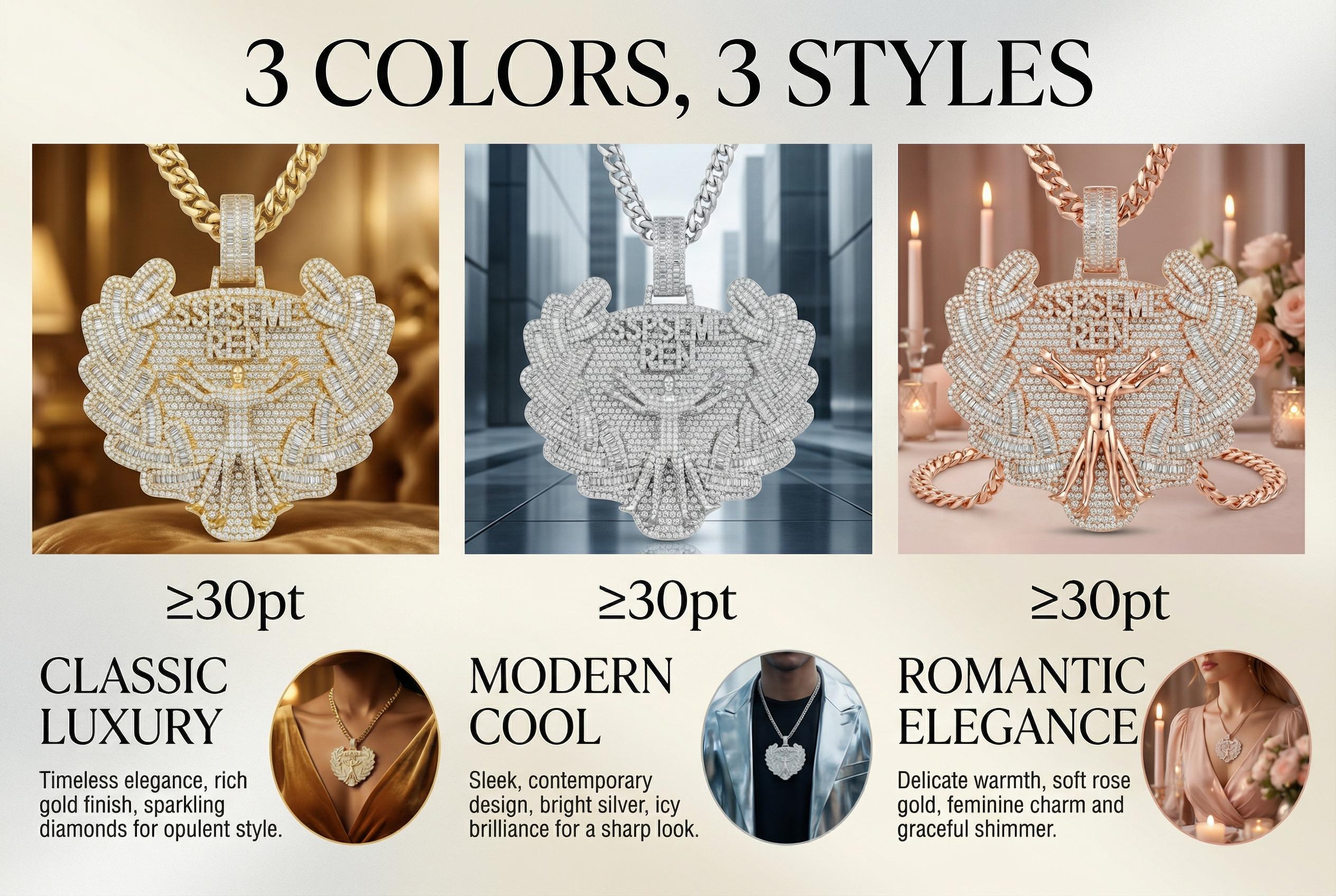 Diamond Pendant Necklace S925 Silver - 7CM Luxury Hip Hop Jewelry with Cuban Chain - Gold/Silver/Rose Gold - Men Women Street Style Bling Iced Out Pendant Diamond Pendant Necklace S925 Silver - 7CM Luxury Hip Hop Jewelry with Cuban Chain - Gold/Silver/Rose Gold - Men Women Street Style Bling Iced Out Pendant