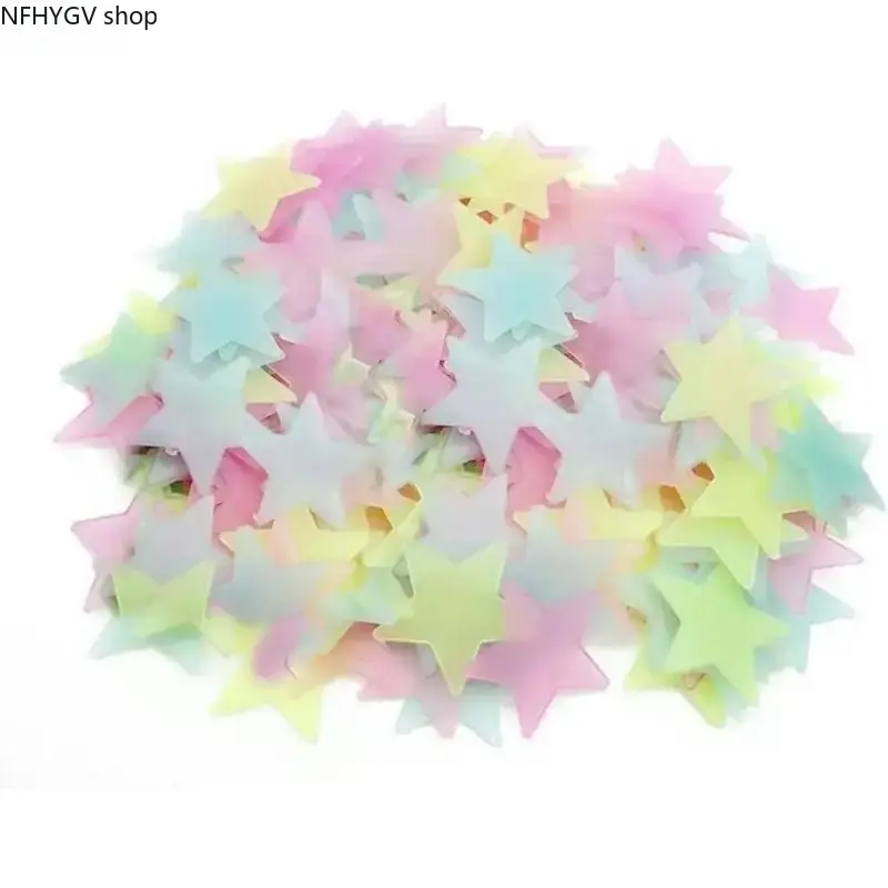 200Pcs Mixed Color Glow-In-The-Dark Star Wall Stickers, Luminous Fluorescent Removable Plastic Decals, Whimsical Decor For Window Wood Kids Bedrooms And Nursery Decoration