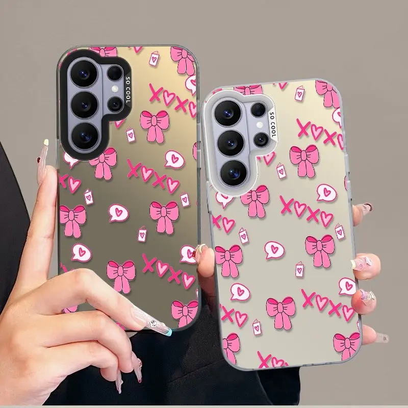Phone case for Samsung GALAXY S26ULTRA Pink Bow & Heart XOXO Pattern Phone Case Anti-Scratch Non-Yellowing Crystal Clear Ultra Thin Lightweight Colorful Silver Phone Case ROOCYMJB6