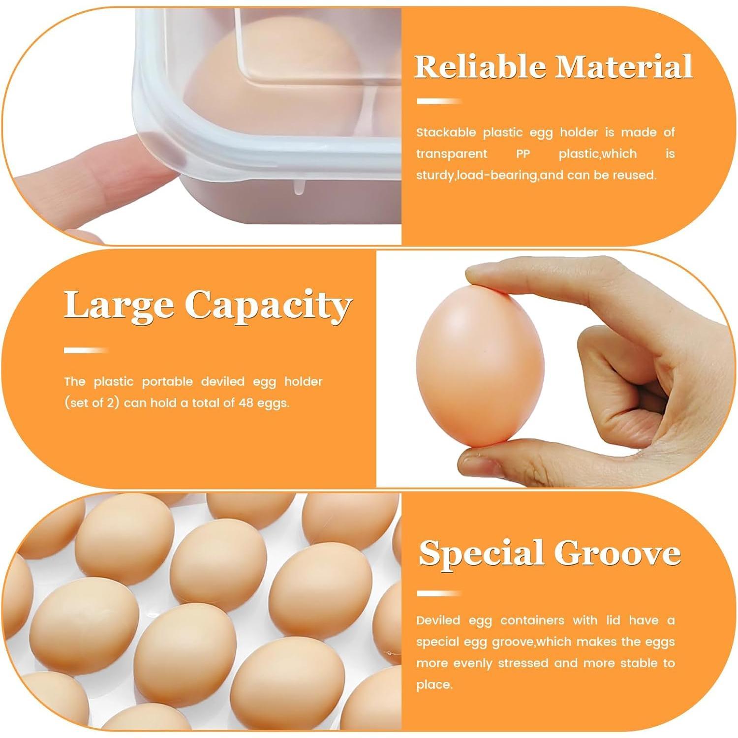2 Pack Deviled Egg Containers with Lid,Stackable Plastic Egg Holder for 48 Eggs,Clear Egg Storage Carrier for Fridge,Easter,Thanksgiving Party Kitchen Supplies 2 Pack Deviled Egg Containers with Lid,Stackable Plastic Egg Holder for 48 Eggs,Clear Egg Storage Carrier for Fridge,Easter,Thanksgiving Party Kitchen Supplies