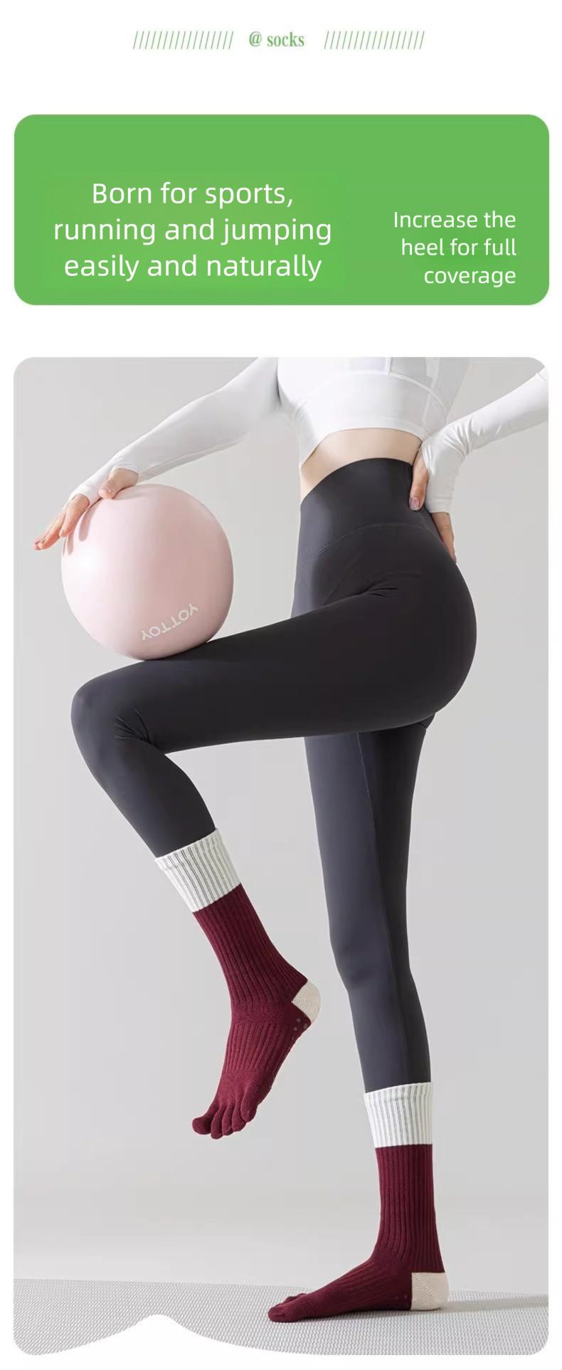 Women's Five Finger Yoga Socks, Non Slip ,Deodorizing Absorb Sweat Summer Indoor Sports ,Professional Fitness Pilates Mid Calf Socks,Non-Slip Toe-Separating Yoga Socks for Women - Cushioned Athletic Socks for#Yoga, Pilates, Barre & Gym Workouts