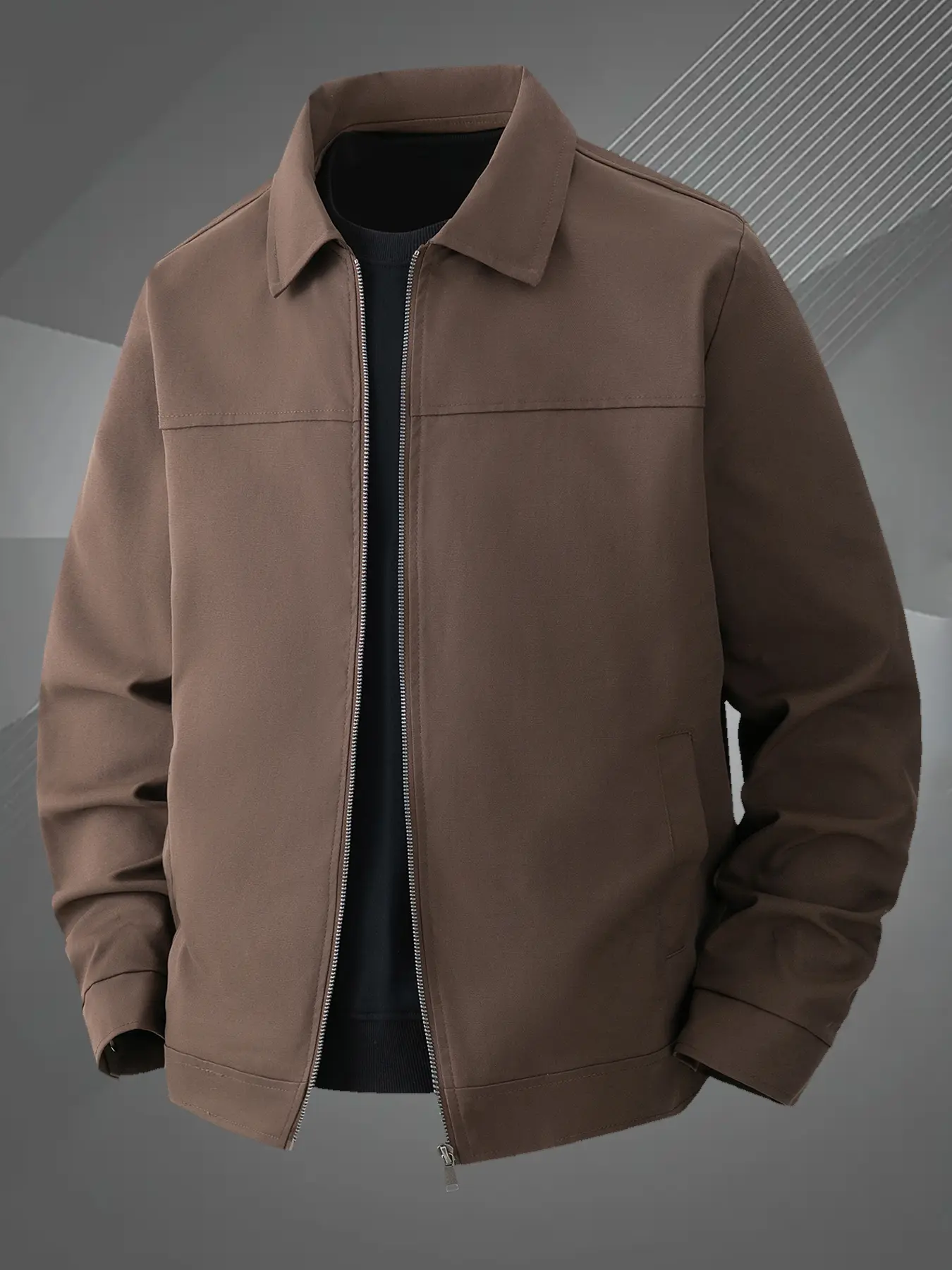 Men's casual jacket with zipper closure - classic lapel and side seam pocket design, lightweight business minimalist versatile jacket, polyester fiber easy to maintain, suitable for daily outings, sports, and formal occasions - spring and autumn seasons