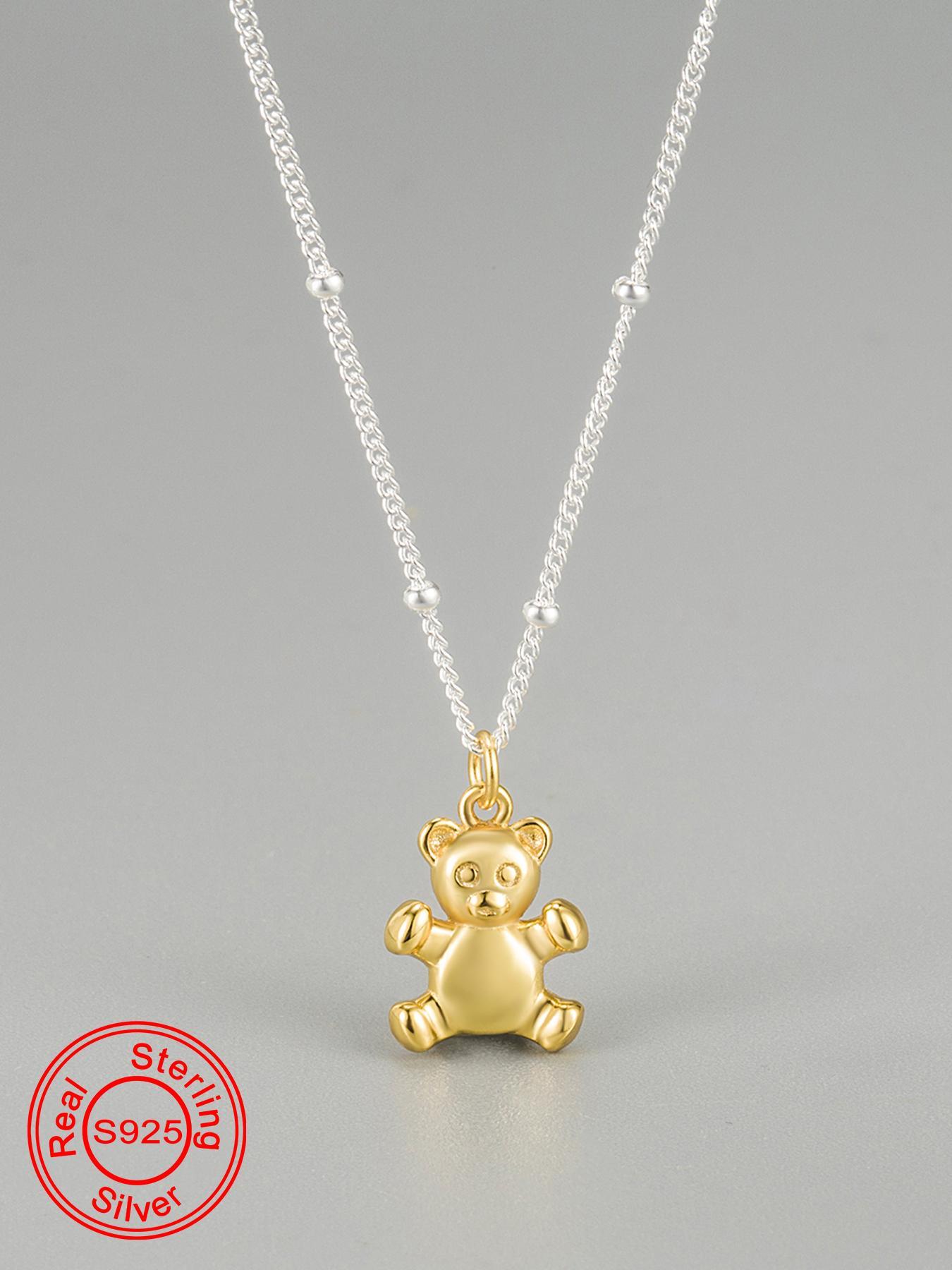 S925 Sterling Silver Cute Cartoon Bear Pendant Necklace, Fashion Jewelry for Party, Daily Clothing Decor, Trendy All-match & Exquisite Jewelry for Birthday Gift