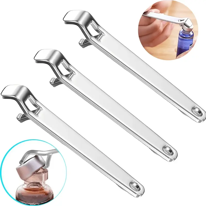 Stainless steel bottle opener, with anti-slip and portable design, durable and long-lasting, suitable for opening beverage bottles and cans.