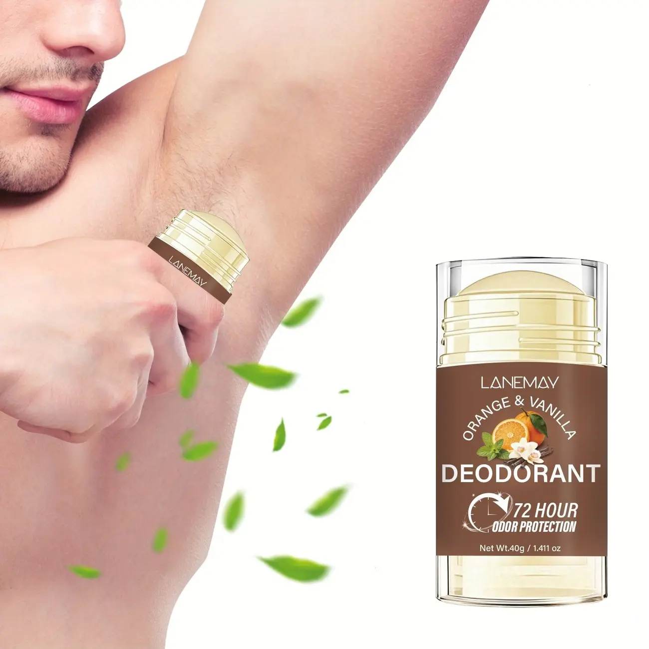 Lanemay & Vanilla Deodorant 40g, Long Lasting Deodorants, 72hr Odor Protection, Sweat Control, Contains Kudzu Extract & Hyaluronic Acid, Low Residue, Summer & Travel Essential
