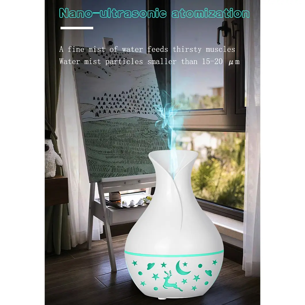 200ML Hollow Flower Vase, Silent Ultrasonic Humidifier, Night Light, Large Mist Output, Ideal for Home Bedroom Office