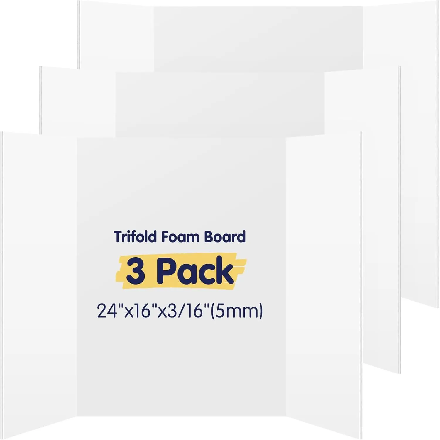 3 Pack White Trifold Poster Board 24" x 16"  Core, Small Tri Fold  Poster Boards for Presentations, Science Fair Display, Photo Display, Office & School Projects, Event Exhibitions
