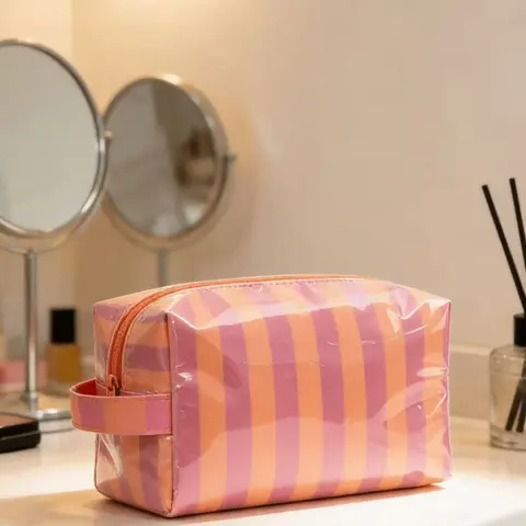 Fashion Striped Design Handheld Makeup Bag, Large Capacity Waterproof Cosmetic Pouch, Travel Toiletry Bag, Multifunctional Storage Organizer, Cosmetic Travel Bags, Beauty Storage Pouch
