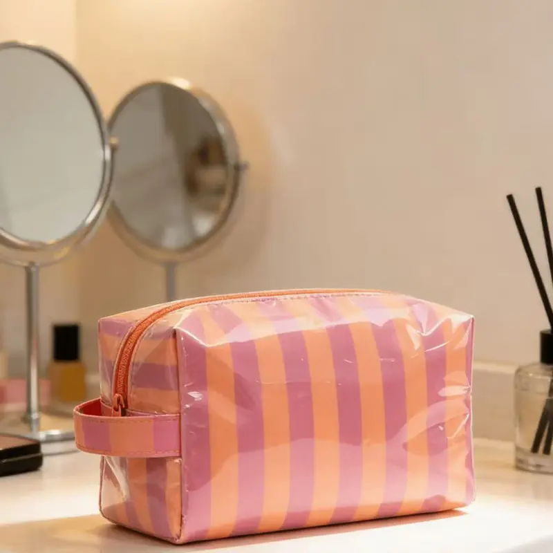 Fashion Striped Design Handheld Makeup Bag, Large Capacity Waterproof Cosmetic Pouch, Travel Toiletry Bag, Multifunctional Storage Organizer, Cosmetic Travel Bags, Beauty Storage Pouch