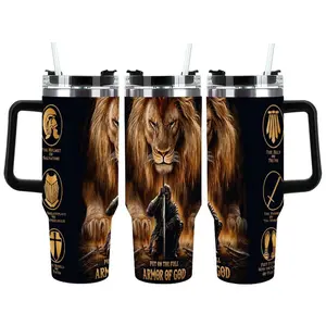 Put On The Full Armor Of God Tumbler – Christian Warrior Lion of Judah Cup for Men, Faith Strength & Protection Gift for Husband, Dad, Son and Pastor