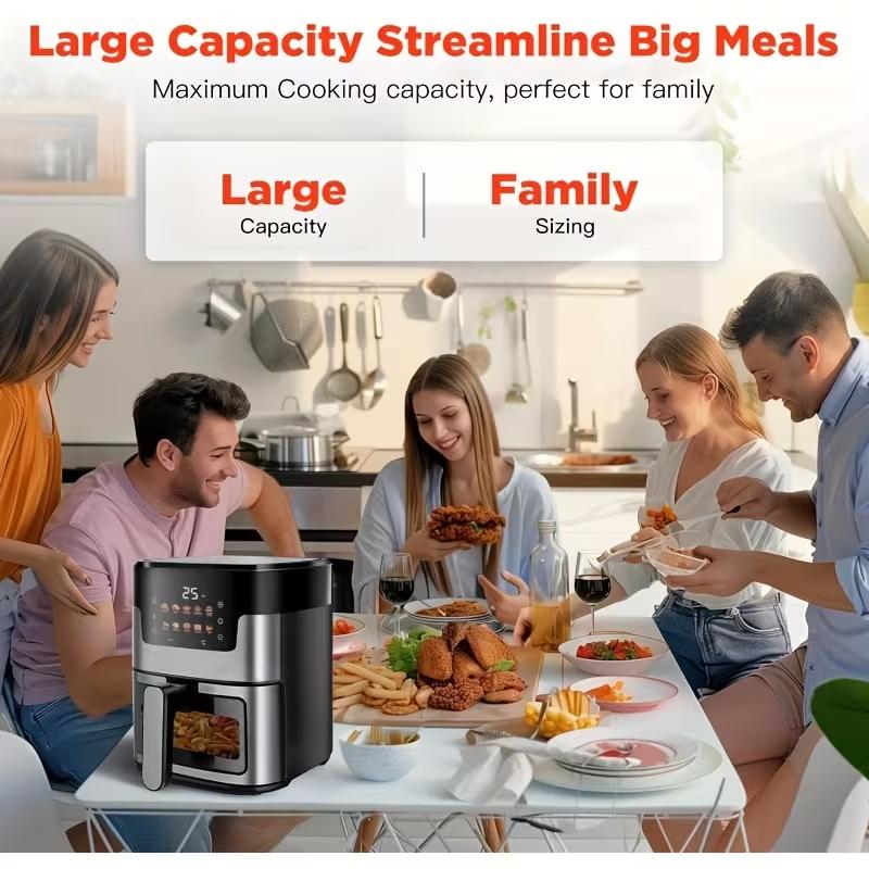[10-in-1 Air Fryer] 10-in-1 Digital LED Touch Screen Air Fryer, 7.5QT stainless steel material Oilless Cooker with 10 Preset Cookings, Dishwasher-Safe Basket & 20pcs Air Fryer Paper Liners