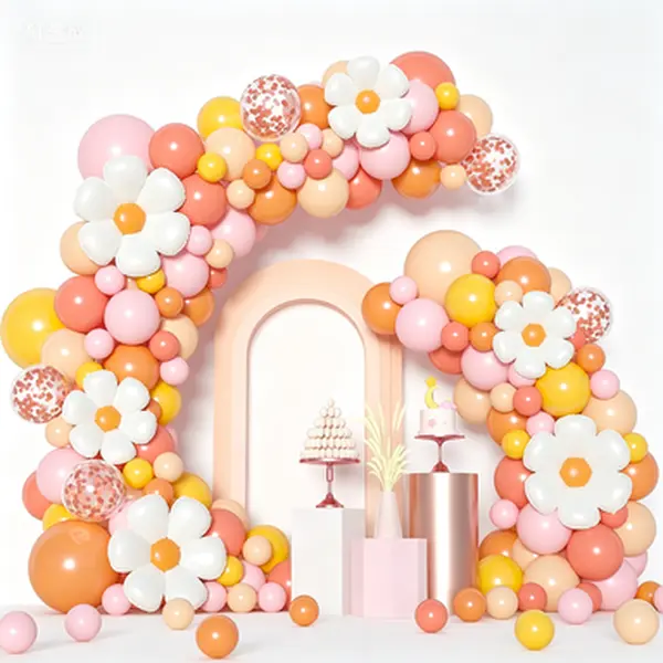 172 Pcs Groovy Balloon Garland Arch Kit, JOGAMS 172Pcs Disco Balloons with Daisy Flowers Rose Gold Confetti, Boho Daisy Themed Balloon Arch for Baby Shower Birthday Wedding Groovy Party Decorations, Reusable