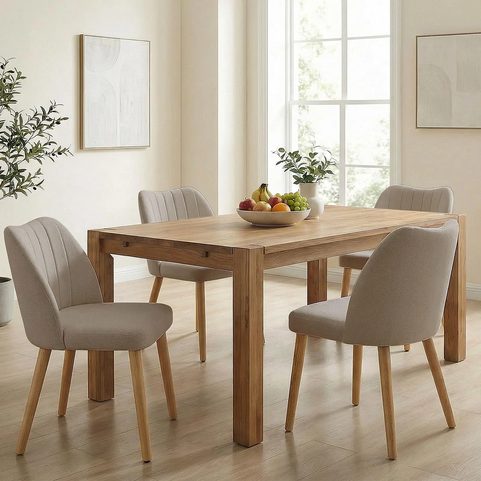 Set of 2 Scandinavian Upholstered Dining Chairs, Side Chairs with Backrest and Solid Wood Legs, Tool-Complimentary Setup for Dining Room/Kitchen/Bedroom/Vanity/Cafe - 18.5"W x 20.1"D x 30.7"H