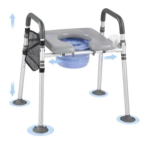 VEVOR Bedside Commode Chair, 500 lbs Capacity, 4-in-1 Portable Toilet and Raised Toilet Seat with Padded Seat Armrest, Detachable 5L Bucket, Adjustable Height Width Adult Potty Chair for Seniors