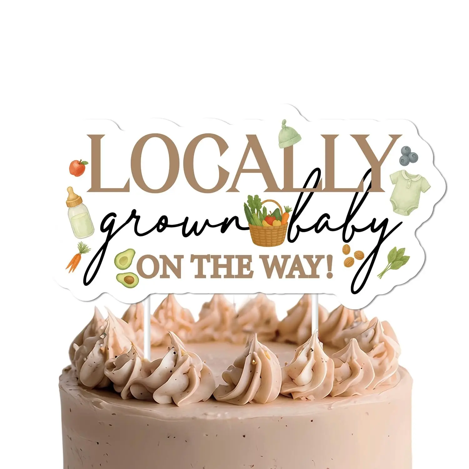 1Set Locally Grown Baby Shower Cake Topper Rustic Vegetable Fruit Theme Cake Pick Farmers Market Cake Decoration for Baby Shower Garden Farm Fall Harvest Party Supplies