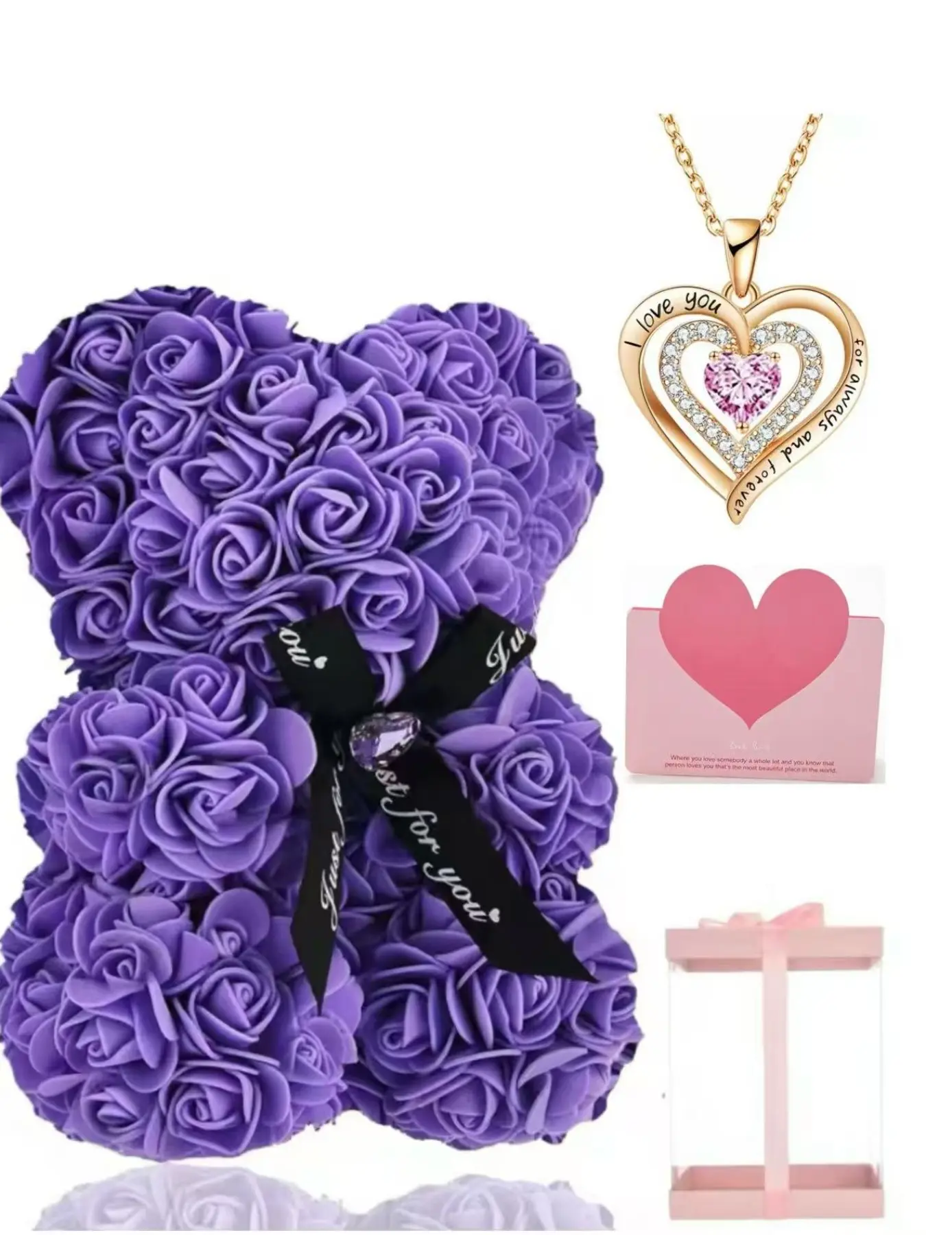 Handmade Rose Bear DIY Craft Kit, Gemstone Necklace & Light String Set, Perfect Gift for Valentine's Day, Mother's Day, Graduation Season