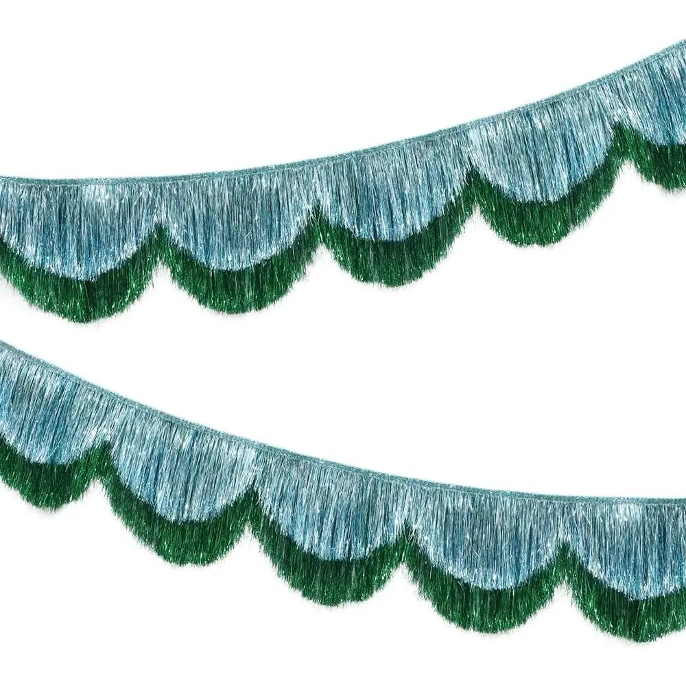 Blue Green  Scalloped Layered Holographic Sparkly Fringe Garland, Glitter Thick Metallic Foil Tassel Tinsel Streamer Banner for Birthday  Shower Wedding Party Stage Decor Supplies