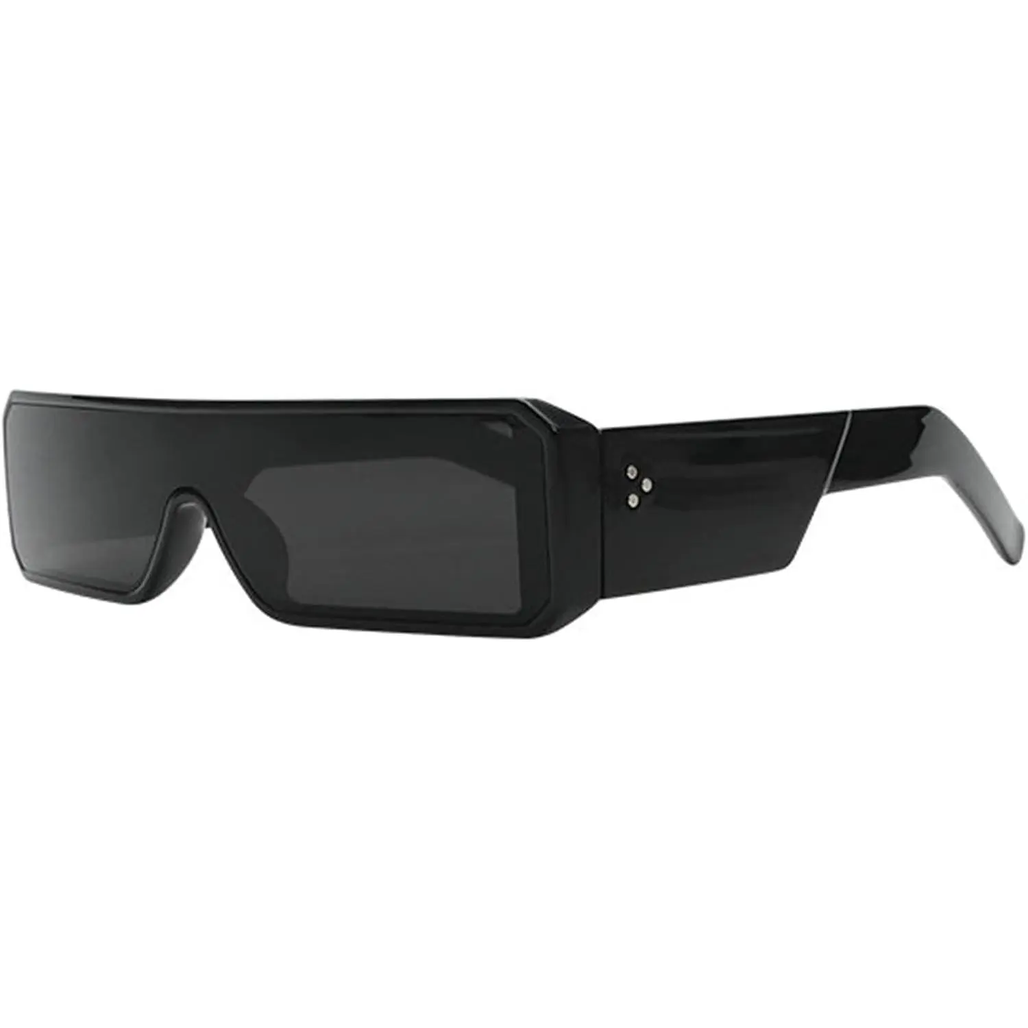Small Sunglasses for Women Men Futuristic Alien Geth Black Rectangle Glossy Frame 90s Cool  Shades F27