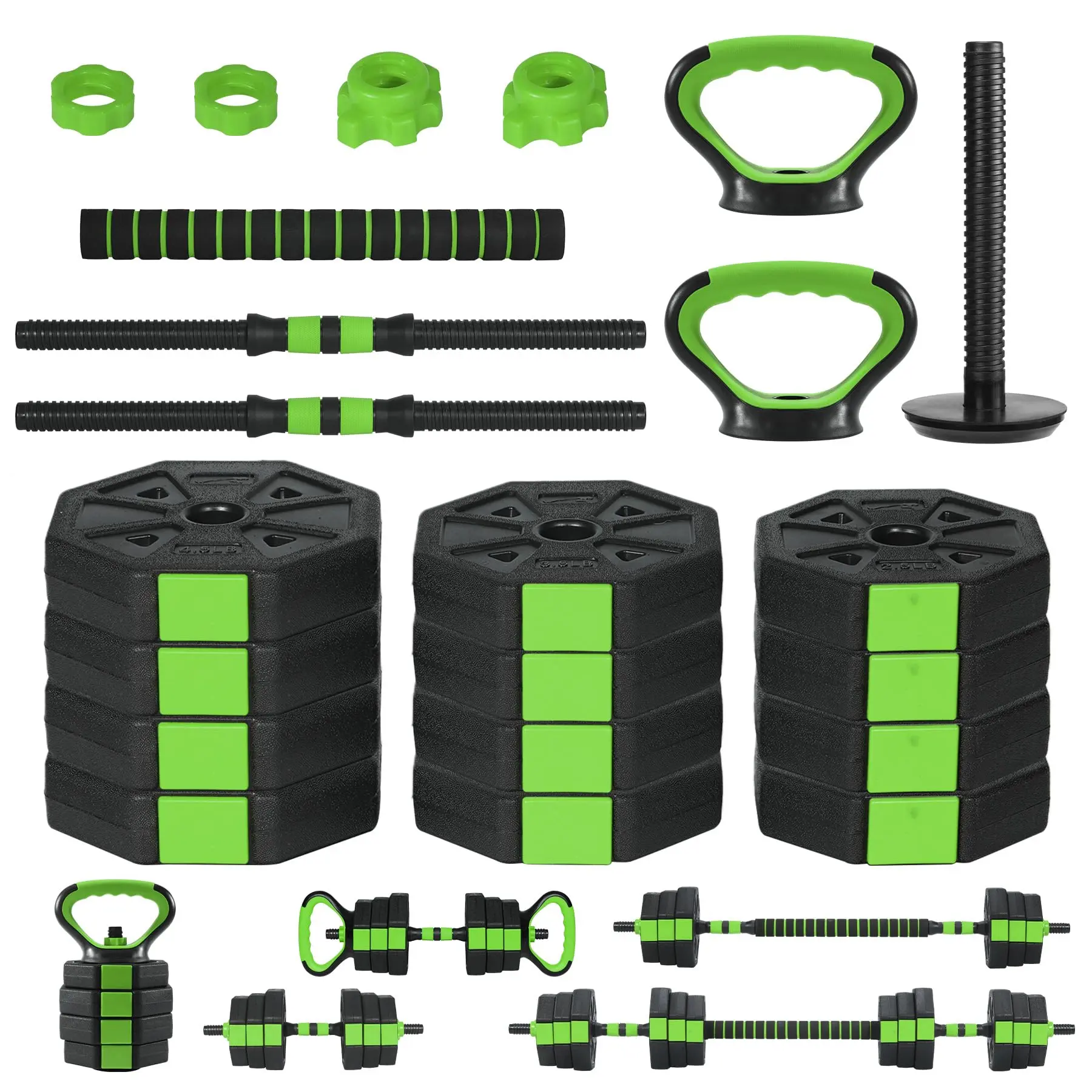 4-in-1 Adjustable Dumbbells Set – 44lbs Free Weights Training Kit, Converts to Barbell, Kettlebell, Push-Up Stand, Versatile Strength Equipment for Home Gym