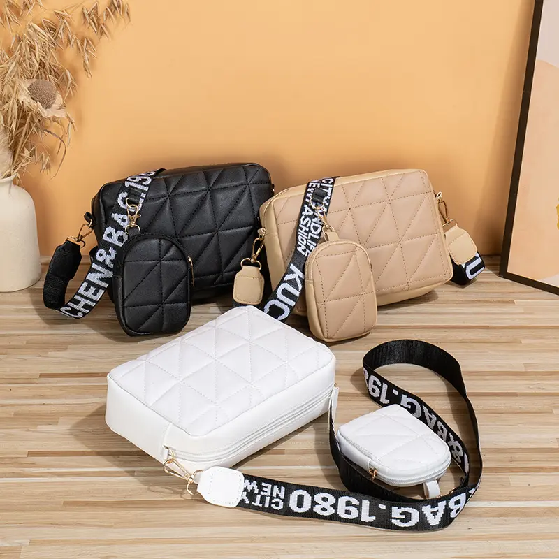 Quilted Crossbody Bag Set for Women, 3 Piece Mini Shoulder Purse with Matching Pouches, Adjustable Strap Small Handbag for Everyday Style