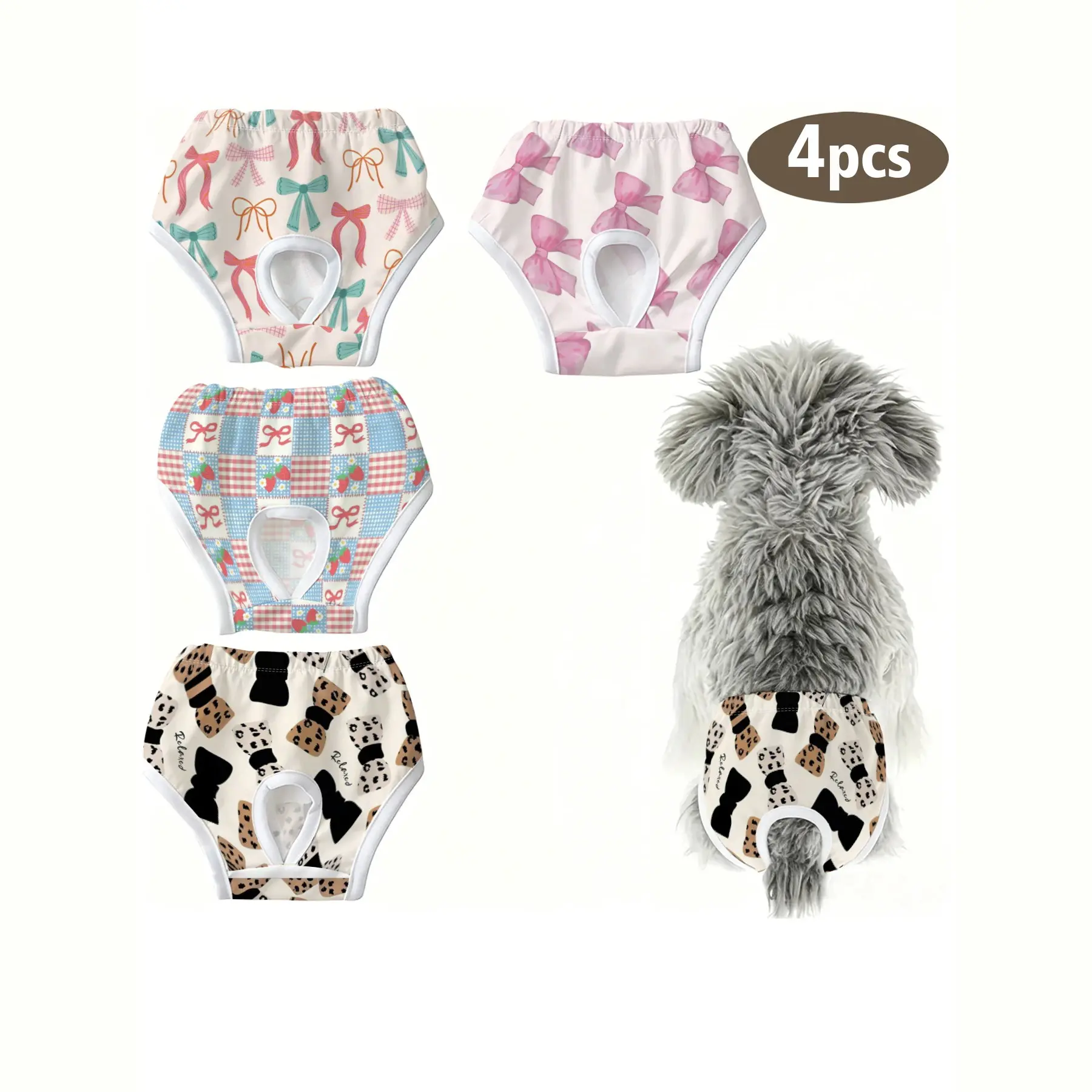 4-Pack Cute Pet Dog Cat Panties, Hand-Drawn Butterfly Print, Anti-Peck Underwear for Small Dogs and Cats, Ideal for Holidays, Home, Travel