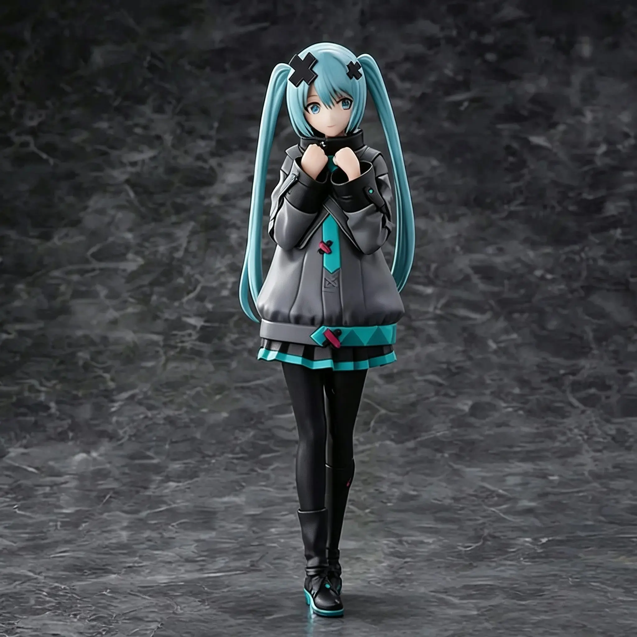 Hatsune Miku Trendy Workwear Standee Figure, Collectible Figurine, 20.5cm Height, Aqua Blue Twin Tails, Geometric Details, PVC Material, Perfect for Collection