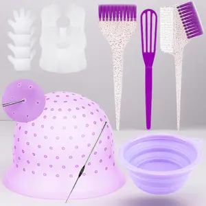 12PCS Hair Bleach Highlighting Kit with Hair Dye Brush and Bowl Set, Pre-Punched Silicone Highlight Cap, Hair Color Whisk Capes Gloves for Hair Bleaching Coloring Dying, At Home Salon Supplies