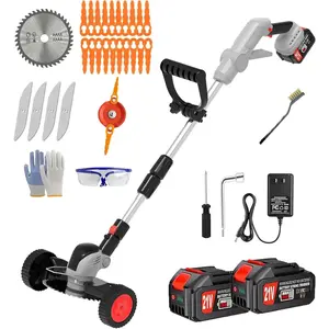 Cordless Electric Weed Wacker Eater   Weed Trimmer with 2X 21V/4.0Ah  Operated & Wheels 3 Types , 3 in 1 Stringless Grass Trimmer/Edger/Brush  for Garden Yard Lawn