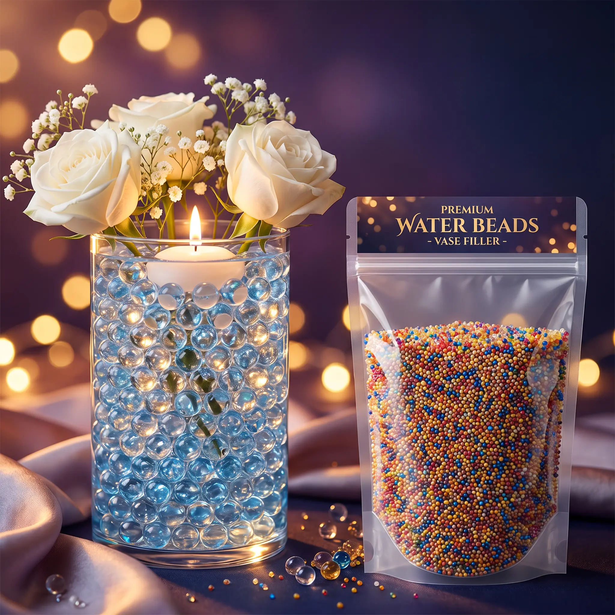 BoDeo 0.44 lb – 1.80 lb Water Beads for Vase Filler – Non-Toxic Biodegradable Round Crystal Beads for Floating Candle Centerpiece, Wedding Party Table Decor, DIY Home Decoration