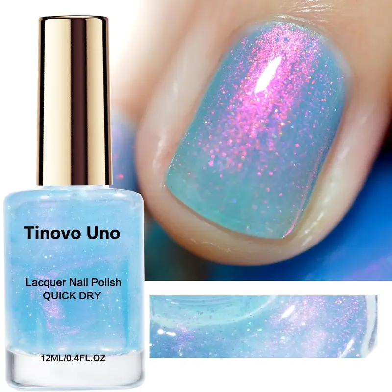 Aurora Ice Tinovo Uno Line Color-changing Chameleon Nail Polish, Quick Dry Long-lasting Polish, Professional Grade Nail Polish for Women, Blue Pastel Color, Nail Products
