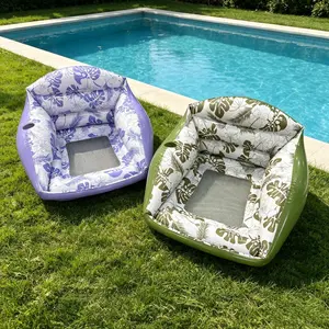 Summer New Thickened Dual-Use Inflatable Pool Sofa Chair, Outdoor Lounge Chair, Mesh Seat, Tropical Print, 45*34inch