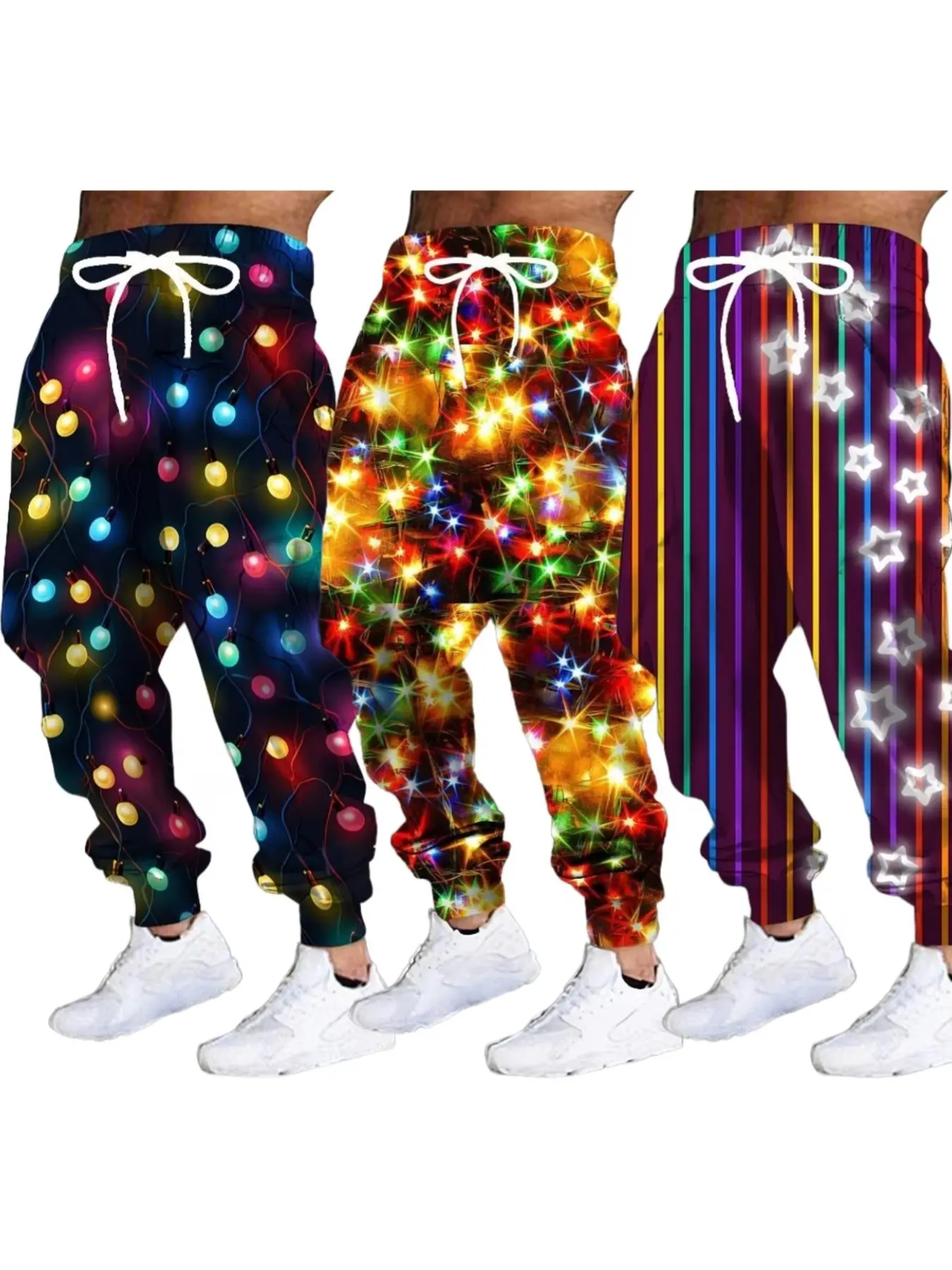 Men's Star-Spangled Shadow Pattern 3D Printed Sweatpants, Casual Drawstring Joggers, Fall & Winter Fashion, Comfortable Home Wear