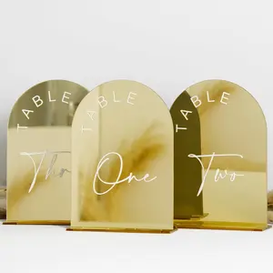 5x7 Inch Gold Mirror Arched Wedding Table Numbers 1-10 with Stands, Acrylic Arch Sign with Holder for Wedding Reception