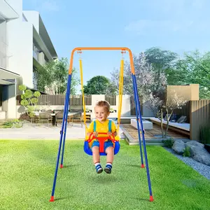 【DealsForYouDays】VEVOR A-Frame Steel Pipe Swing Set, 3-in-1 Outdoor Play Backyard Set with 4 Sandbags, Foldable Metal Stand, 4.92ft Rope Length, 200 Lbs / 90 Kg Capacity, Easy to Assemble, Indoor/Outdoor for Kids 3-10+