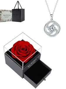 Rose Gift Box with Necklace, Love Heart Necklace, Heart Shaped Pendant Necklace with Rose Gift Box, Exquisite Jewelry Gift, Fashion Jewelry Accessories for Women & Girls