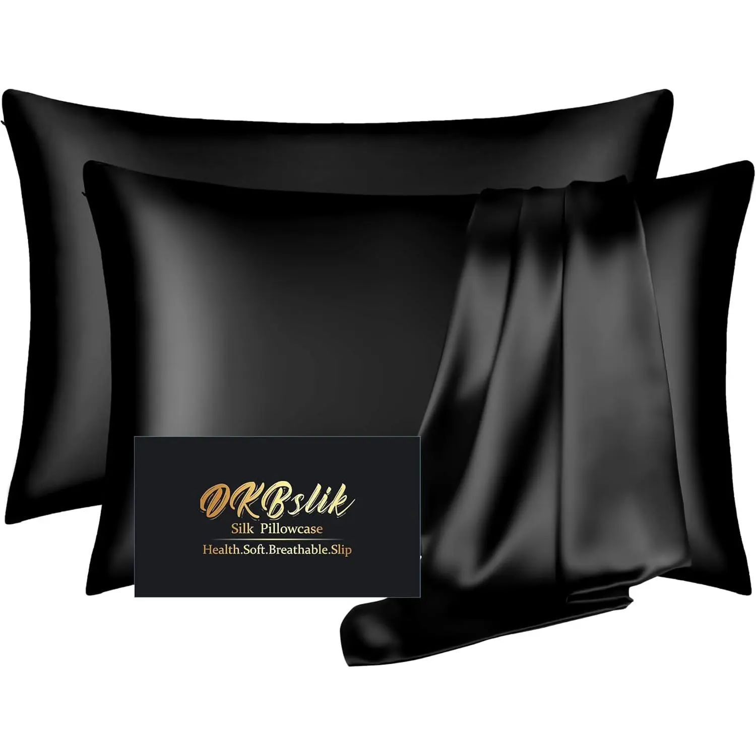 Silk Pillow 2 Pack, Mulberry Silk Pillowcases Standard Set of 2,, Anti Acne, Both Sides Natural Silk Pillow for Sleeping 2 Pack with Zipper, Black
