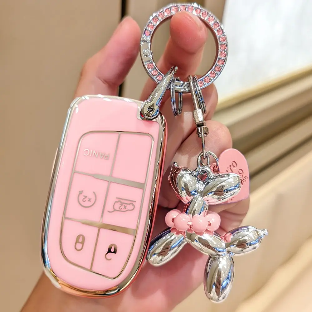 Glossy Water Drill Keychain for Jeep, Soft Tpu Car Key Protector, Car Key Cover, Key Covers for Car Keys, Fits Chrysler 200 300, Dodge RAM, Challenger, Traveler, Car Key Accessories
