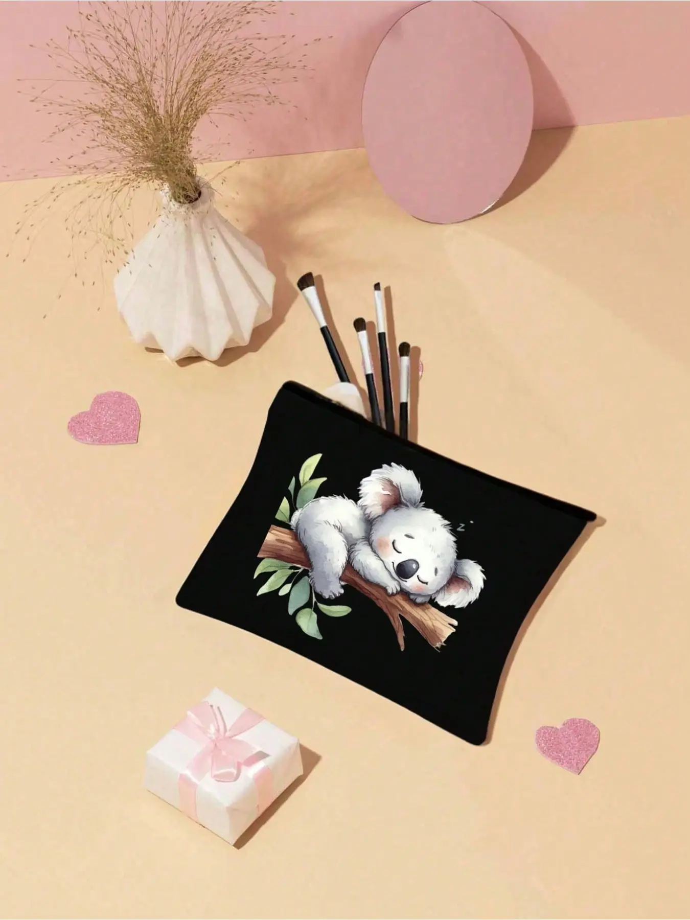 Watercolor Koala Pattern Multi-Functional Travel Makeup Bag, Durable Polyester Zipper Storage Bag, Ideal for Women