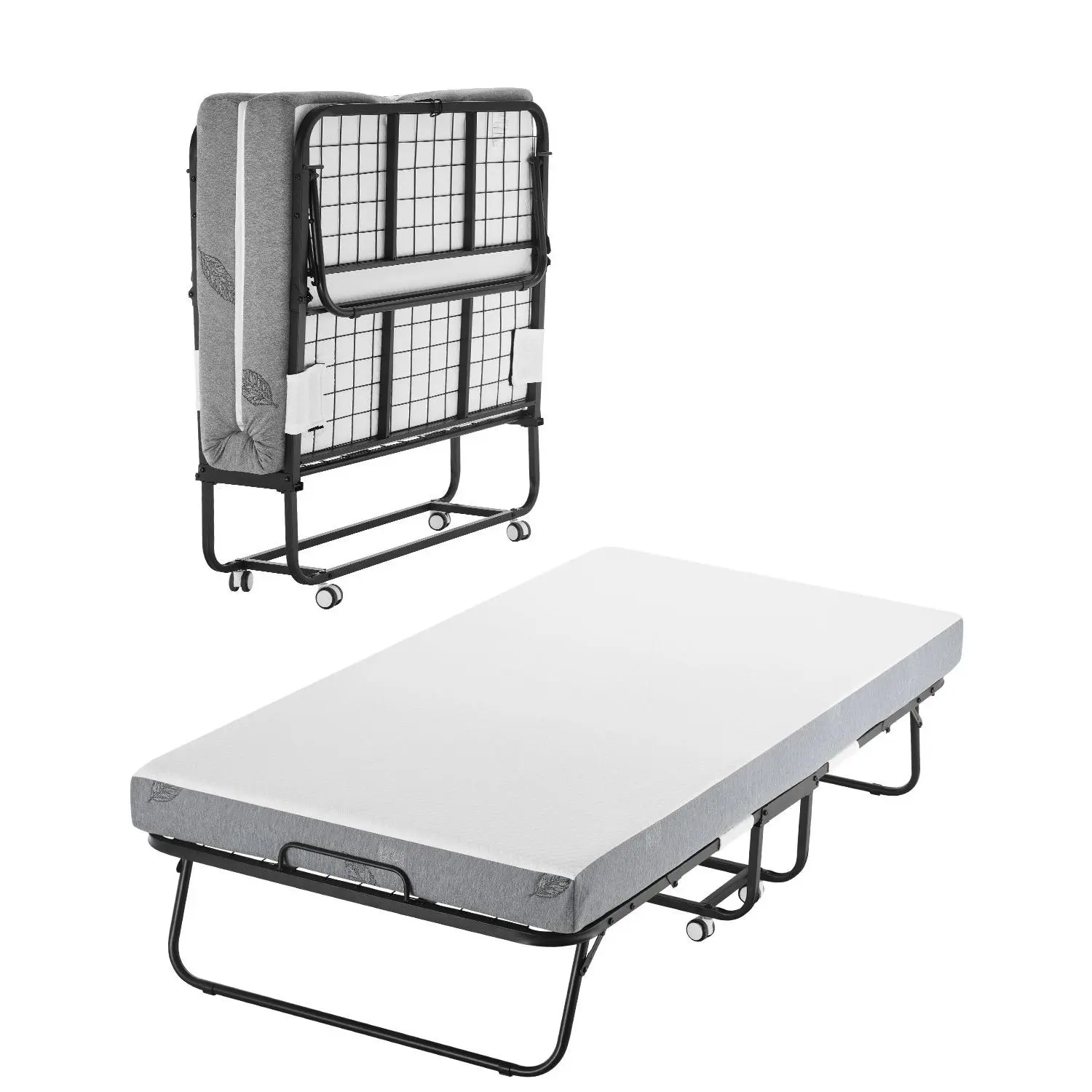 Rollaway Bed, 38 inx 75 in Folding Bed with 5 in Mattress, Twin Size Foldable Bed with Sturdy Metal Frame Memory Foam Mattress, Portable Twin Roll Away Bed with Mattress, for Adults, Guest