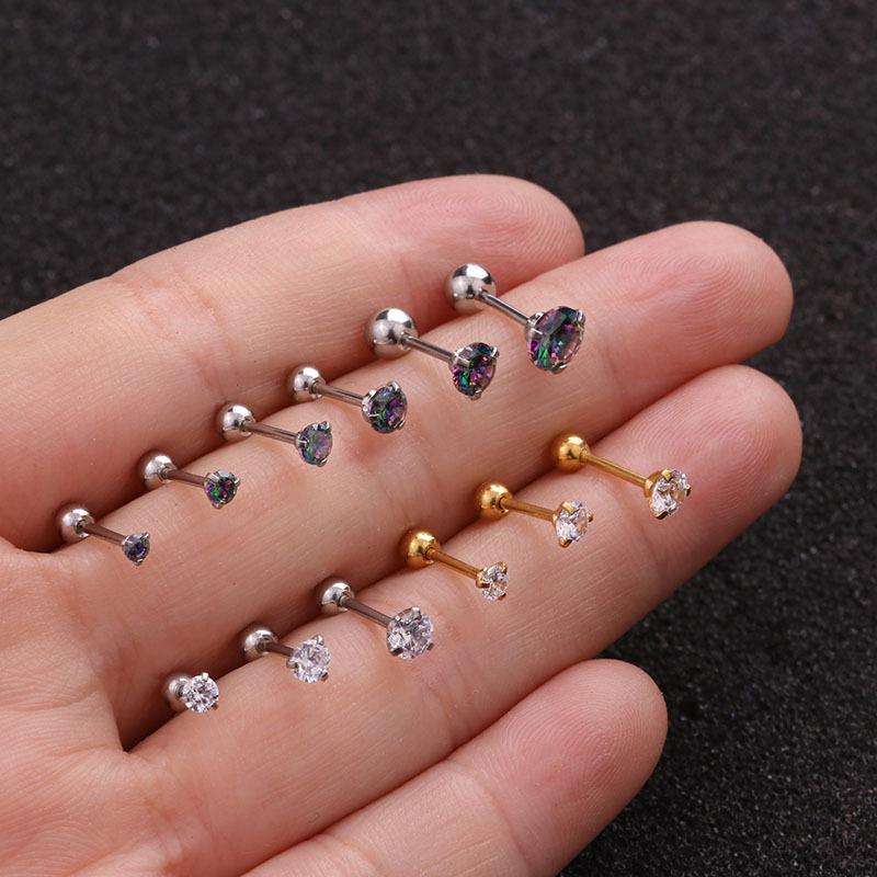 12 Pairs 16G Multi-Size CZ Stud Earrings Set, 316L Stainless Steel Screw Back Earrings, Hypoallergenic Cartilage Studs for Women Men (2mm-5mm)