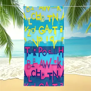 Modern Gradient Letter HD Digital Print Beach Towel, Microfiber Quick Dry Sand Resistant Super Absorbent Large Size, Machine Washable Portable Water Absorbing Towel for Beach Pool & Short Travel