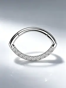 Titanium Clicker Ring in Oval Shape with CZ Daith Ring Nose Clicker Septum Earring Piercing Hoop