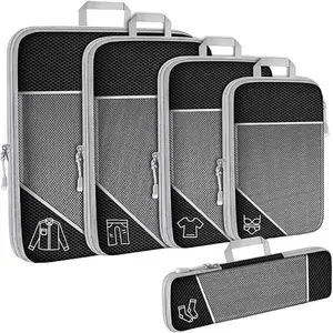Garvee Lightweight Expandable Compression Packing Cubes Set of 5 – Mesh Suitcase Organizers with Double Zippers & Handle – Space Saving Travel Accessories for Luggage, Carry-On, Airplane, Cruise, Train, Car