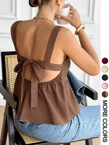Women's Square Neck Ruffle Halter Top, Sleeveless Gathered Waist Casual Summer Shirt, Comfortable and Stylish Ladies' Clothing Womenswear