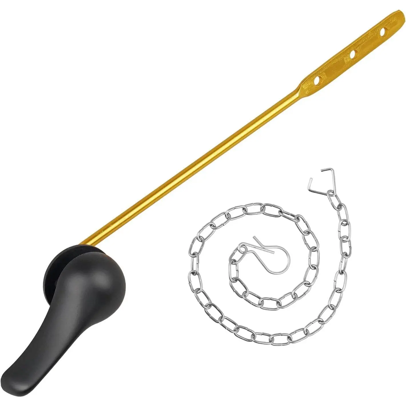 Toilet Handle Replacement Kit, Universal Tank Flush Lever Handle Toilet Lever with Stainless Steel Flapper Chains for Most Front Mount Toilets, Matte Black Finish Toilet Flush Handle