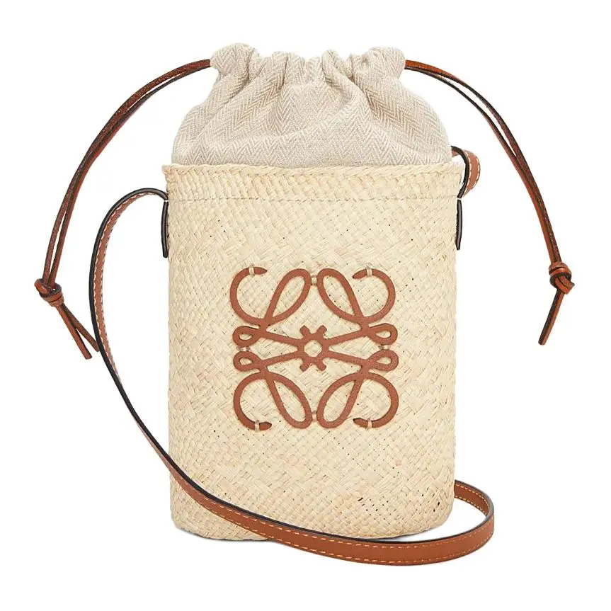 LOEWE Paula's Ibiza Leather Crossbody Bag for Women – Natural and Tan Palm Leaf Design