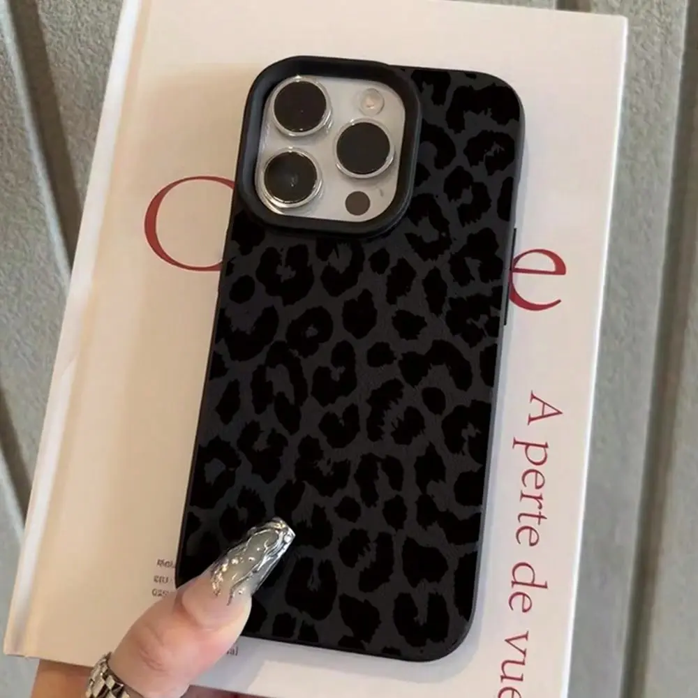 Black TPU Leopard Print Shockproof Fashion Phone Case Cheetah, Leopard Print Cheetah, Leopard Print Stylish Black Leopard Print Phone Case Compatible With 17 16 15 14 13 12 11 Pro Max XS XR X, Full-Coverage TPU Shockproof Protective Cove