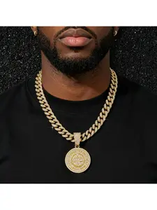 Full Diamond Round Scale Pendant, Pave-set Cuban Link Hip-hop Necklace, Heavy Craft Libra Jewelry